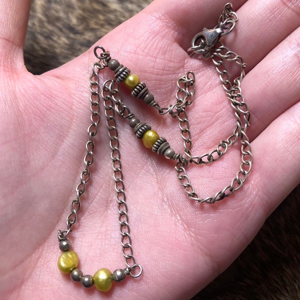Sterling silver boho yellow pearl necklace